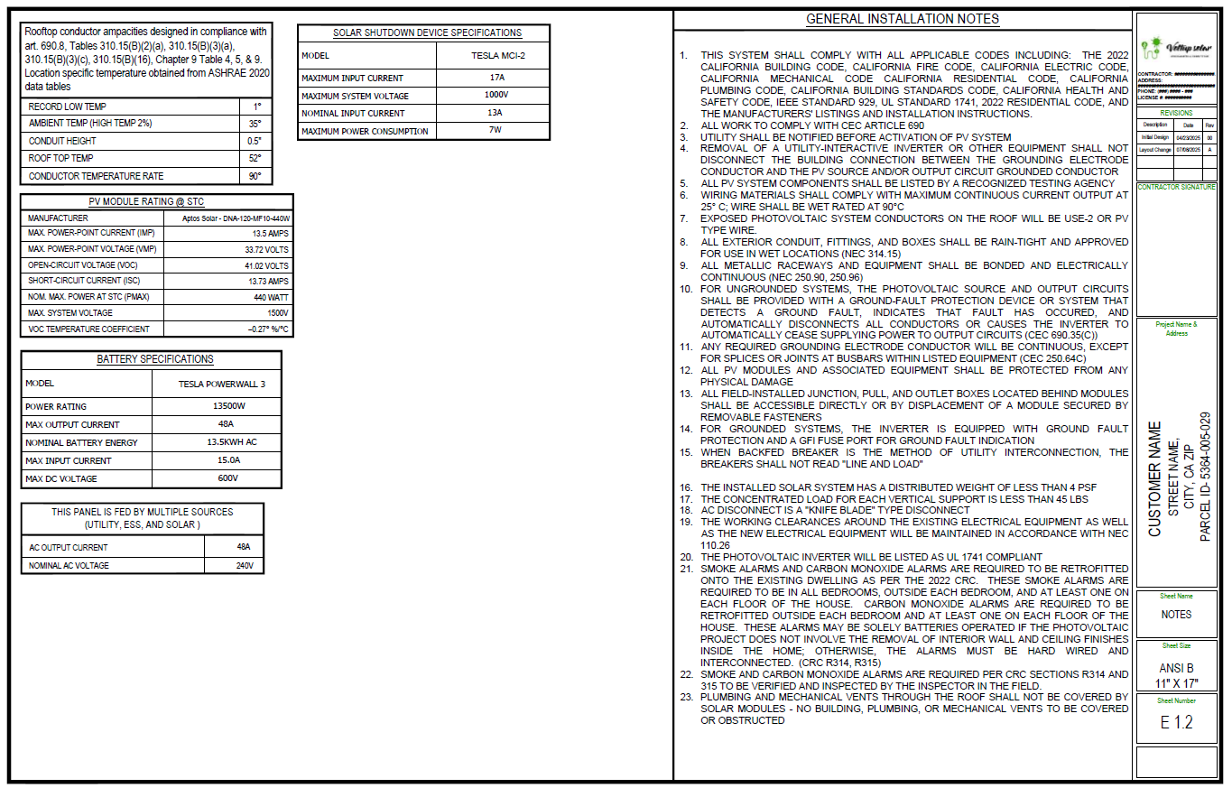 Electrical Notes & Specifications